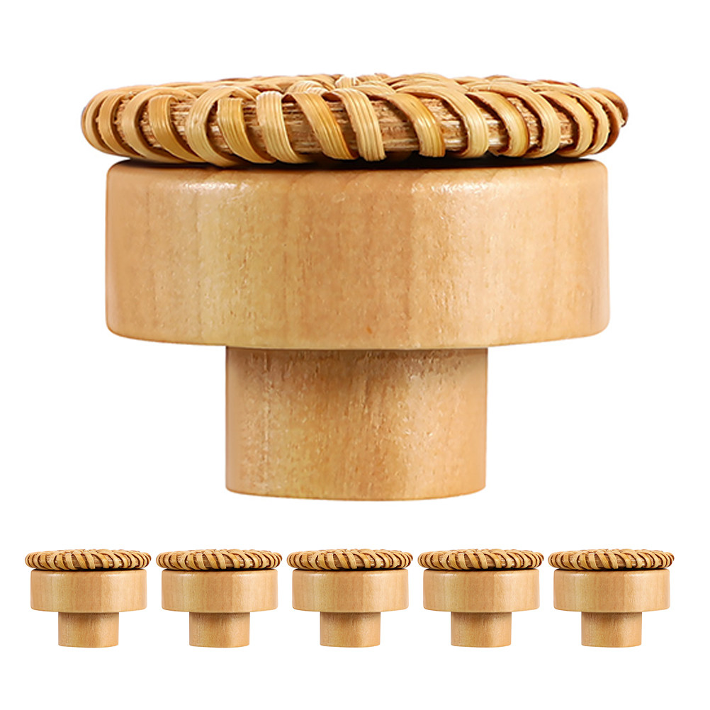 Cabinet Knob Round - 6Pcs Round Woven Wooden Cabinet Knobs