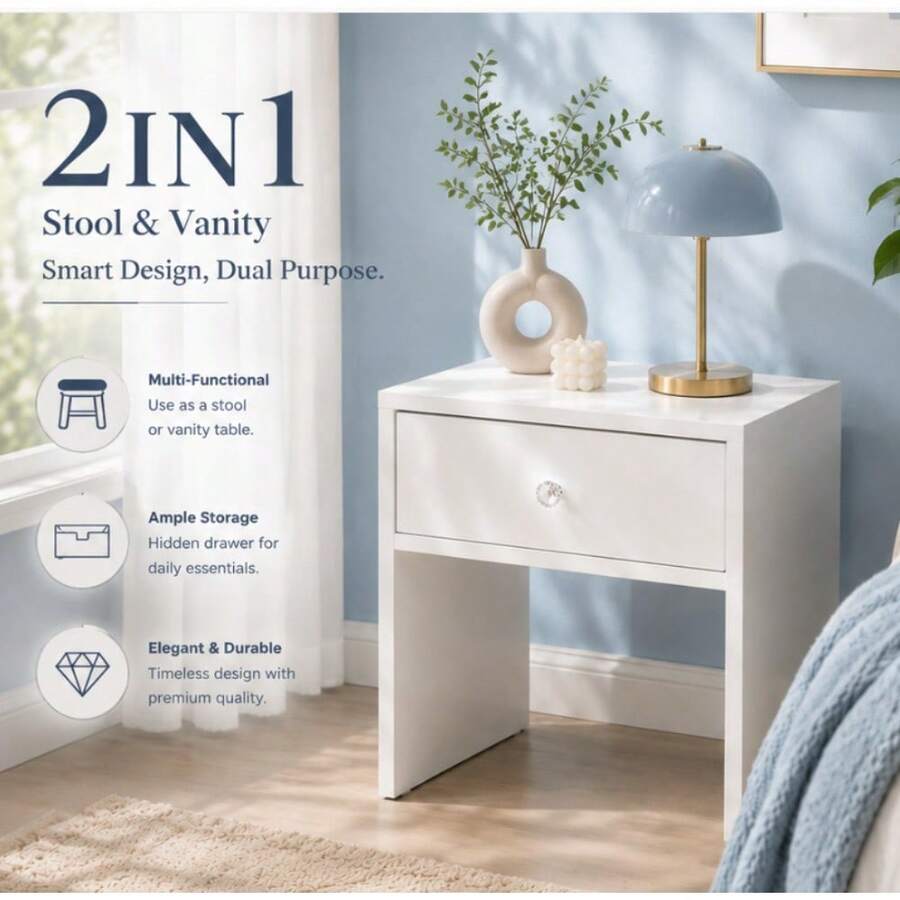 Furniture Hardware China - 2-In-1 Storage Stool & Nightstand, Hidden