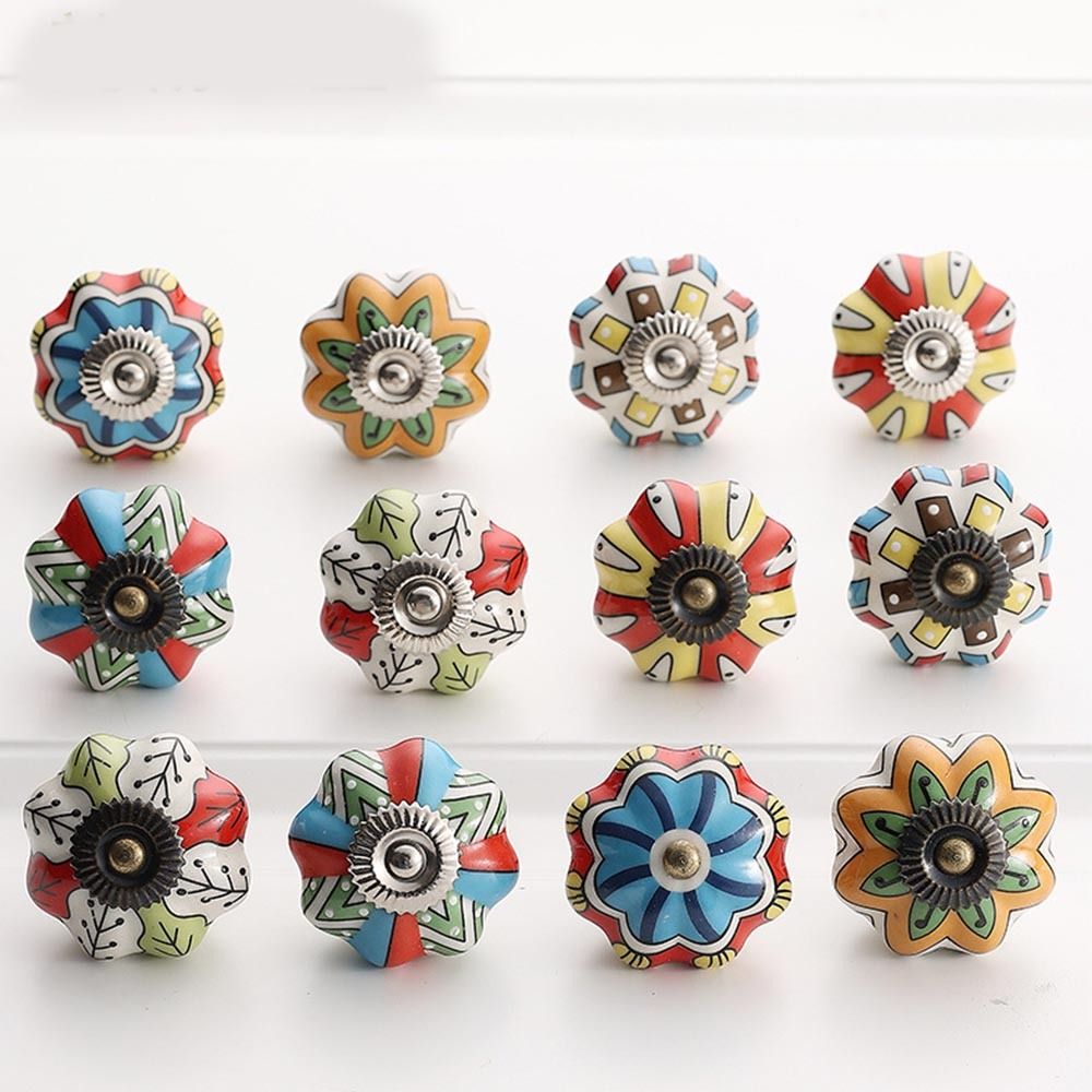 Cabinet Knob Round - Retro Single Hole Ceramic Pumpkin Handle