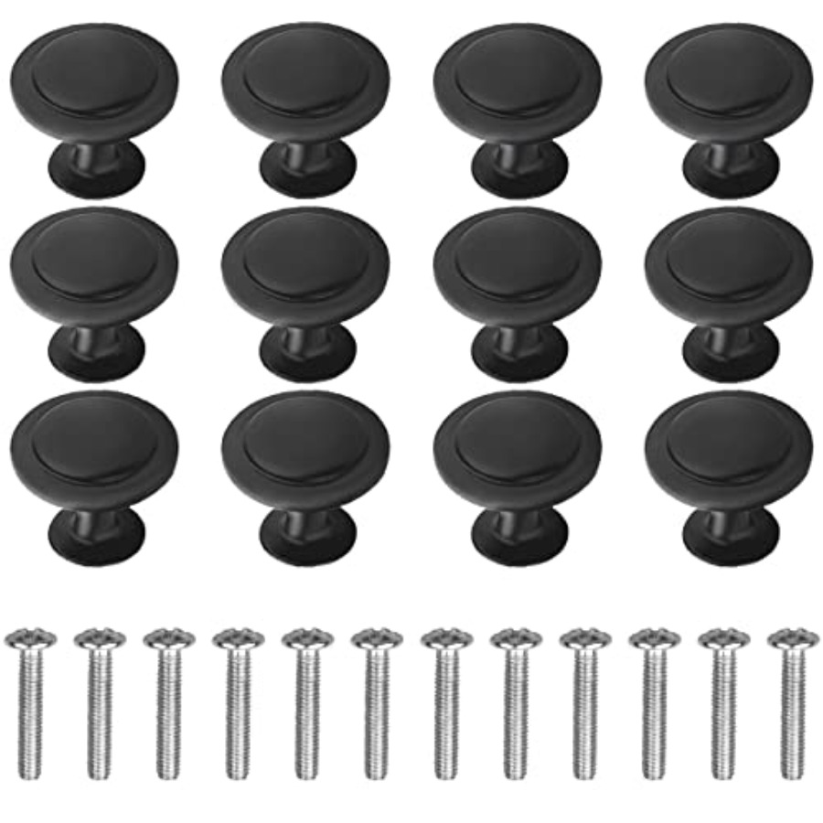 Cabinet Knob Round - 12 Pack Black Round Cabinet Hardware