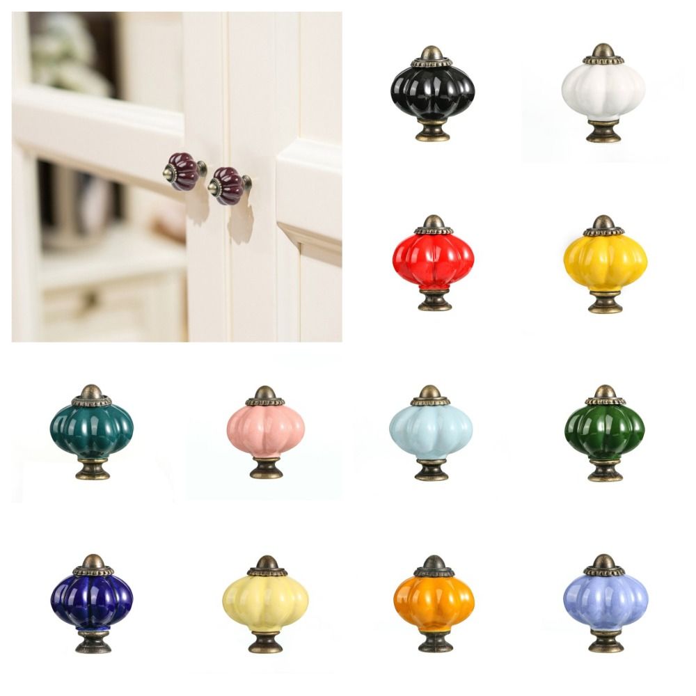 Furniture Hardware Knobs - Simple Single Hole Ceramic Pumpkin Handle