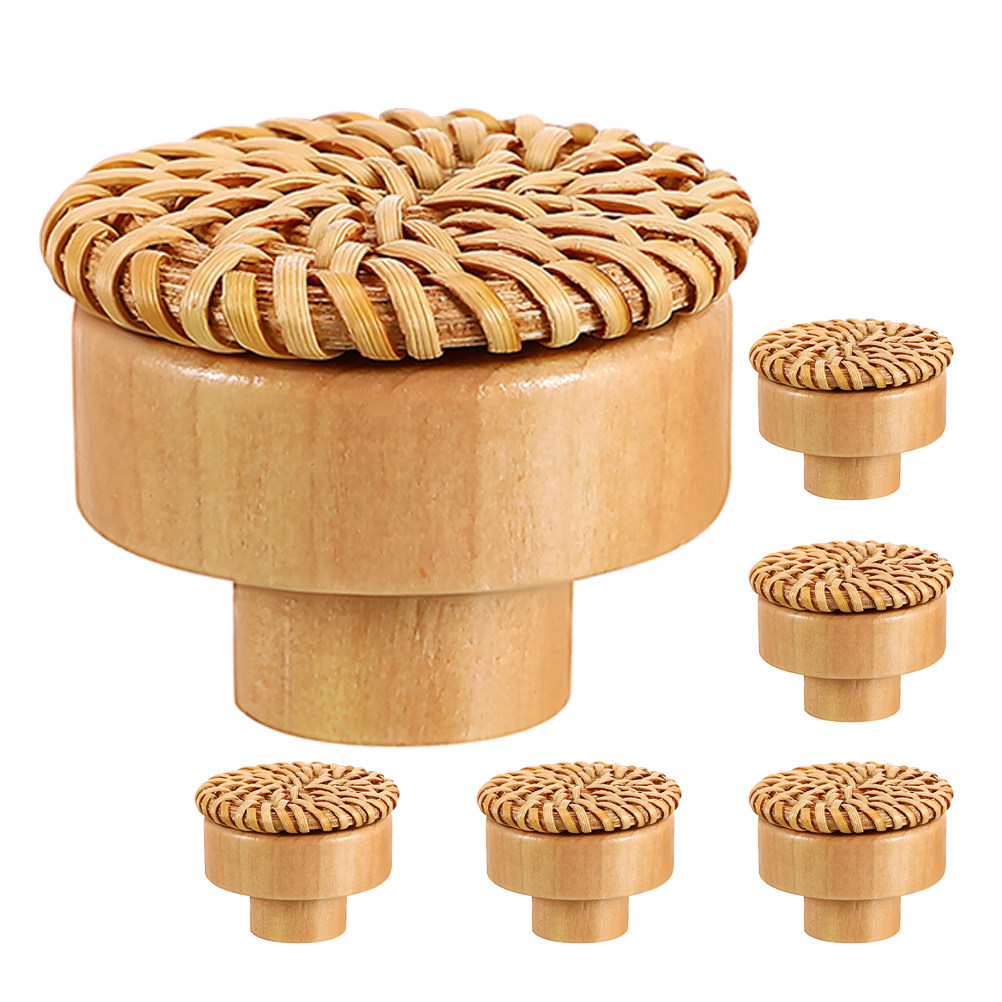 6Pcs Round Woven Wooden Knobs  - đánh giá và giá Cabinet Knob Round